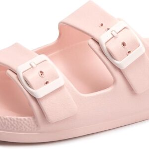 Limited time deal-20% off FUNKYMONKEY Women's Comfort Slides Double Buckle Adjustable Plastics Flat Sandals