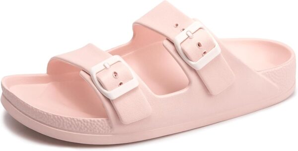 Limited time deal-20% off FUNKYMONKEY Women's Comfort Slides Double Buckle Adjustable Plastics Flat Sandals