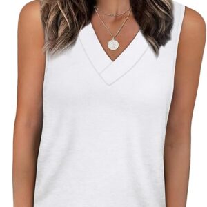 Limited time deal-47% off WIHOLL Tank Tops for Women Summer V Neck T Shirts Trendy Sleeveless Basic Tee Loose Fit 2025 Fashion
