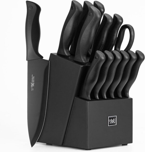 Limited time deal-60% off Knife Set, HUNTER.DUAL 15 Pcs Kitchen Knife Set with Block Self Sharpening,