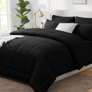 Limited time deal 26% off CozyLux Queen Comforter Set Black 7 Pieces Bed in a Bag Black Premium Comforters Queen Size Bed Set