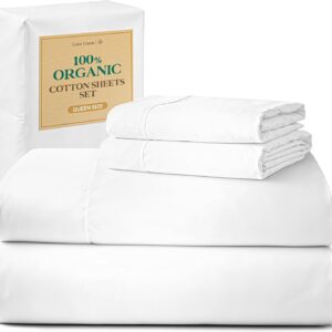 Limited time deal 53%off LANE LINEN Eco Friendly 100% Organic Cotton Queen Sheet Set, Soft & Comfy Fully Elasticized 15" Deep Pocket Bed Sheets, Low Pill Naturally Cooling Machine Wash Sábanas Queen- White Bed Sheets