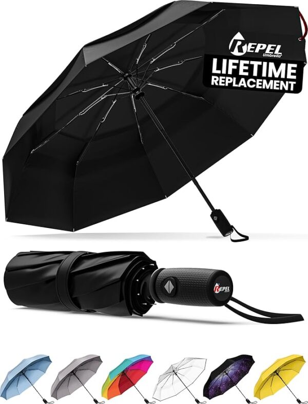 Limited time deal-32%off Repel Umbrella Windproof Travel Umbrellas for Rain - Easy Auto Open Close, Durable & Compact Umbrella, Strong Fiberglass Frame, Waterproof Canopy - Backpack, Purse, Portable Umbrella for Travel