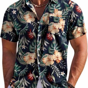 Limited time deal-56%off COOFANDY Men's Hawaiian Shirt Short Sleeve Floral Button Down Shirts Tropical Holiday Beach Shirts