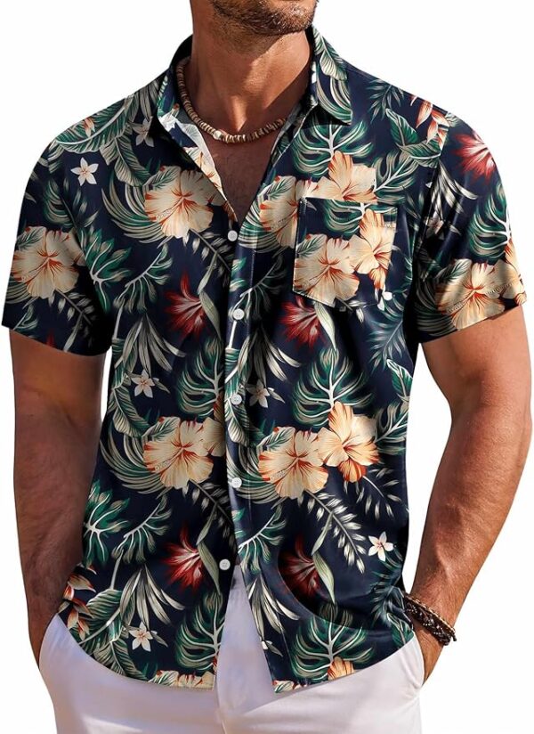 Limited time deal-56%off COOFANDY Men's Hawaiian Shirt Short Sleeve Floral Button Down Shirts Tropical Holiday Beach Shirts