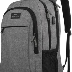 Limited time deal-56%off MATEIN Travel Laptop Backpack, Business Anti Theft Slim Sturdy Laptops Backpack with USB Charging Port, Water Resistant College School Computer Bag Gift for Men & Women Fits 15.6 Inch Notebook, Grey