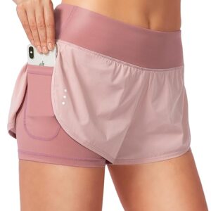 limited time deal-29%off Women's 2 in 1 Running Shorts High Waisted Spandex Shorts Gym Yoga Workout Athletic Shorts for Women with Zipper Pockets