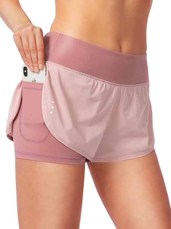 limited time deal-29%off Women's 2 in 1 Running Shorts High Waisted Spandex Shorts Gym Yoga Workout Athletic Shorts for Women with Zipper Pockets