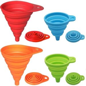 Limited time deal-33% off KongNai Kitchen Funnel Set 4 Pack, Small and Large, Kitchen Gadgets Accessories Foldable Silicone Collapsible Funnels for Filling Water Bottle Liquid Transfer Food Grade