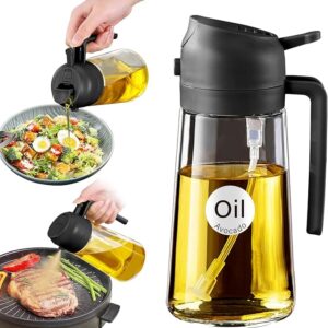 Limited time deal-25% YRRAMATE 16oz/470ml Glass Olive Oil Sprayer for Cooking with Stickers, 2 in 1 Oil Dispenser for Kitchen Gadgets, Food Grade Premium Spray Bottle with Portion Control for Salad, Frying, BBQ (Black)